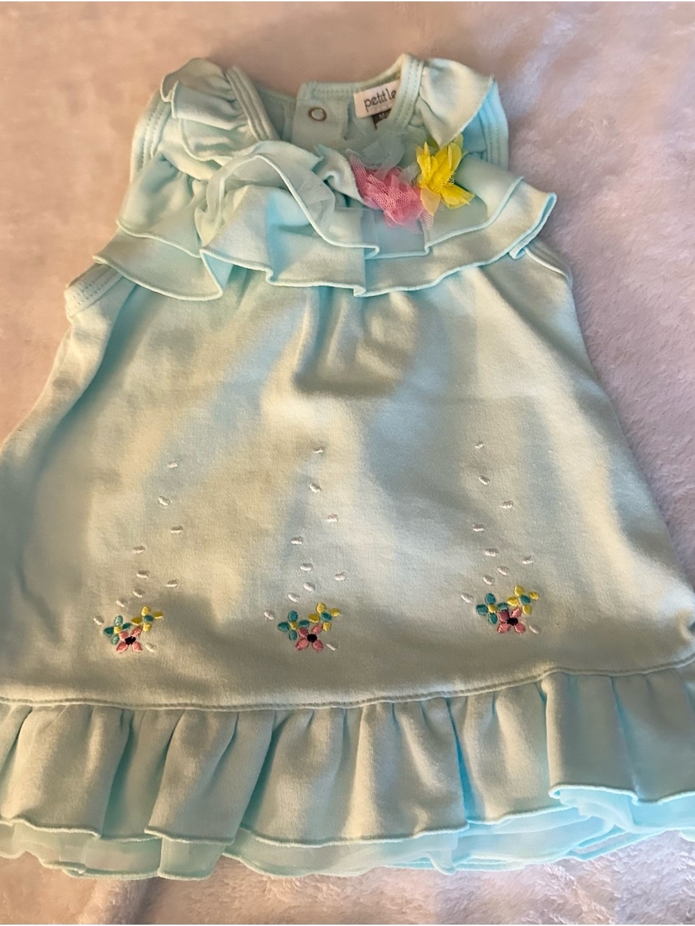 Petit Lem Light Blue Ruffle Floral One-Piece